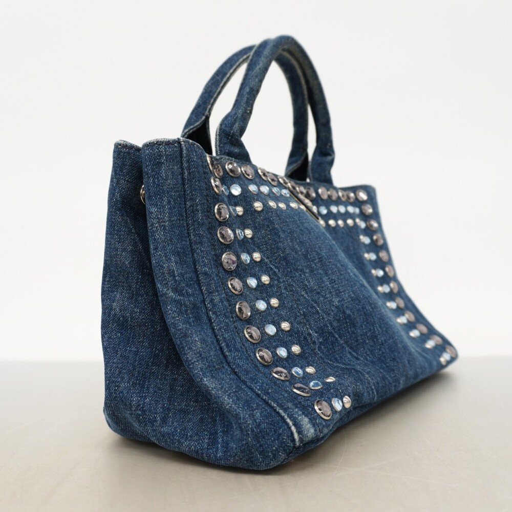 Prada Canapa Denim Handbag, Navy, Women's, P2938419 - Picture 2 of 10